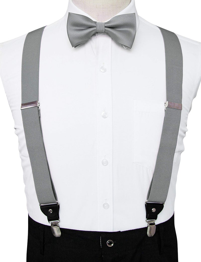 JEMYGINS Silver Suspender and Silk Bow Tie Sets for Men (Silver) - Image 4
